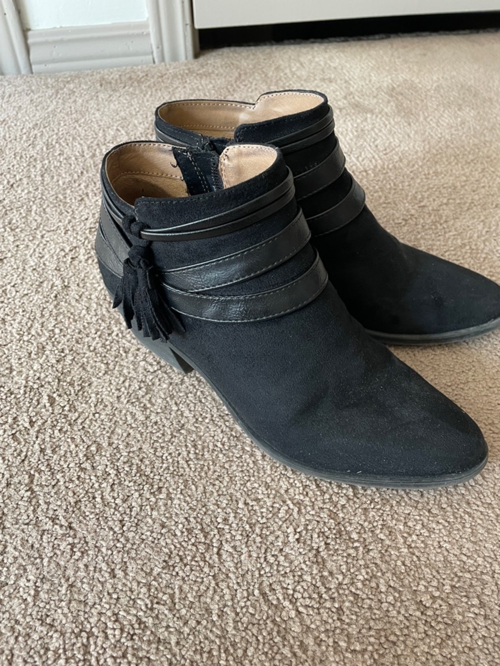 Life Stride Black Suede Ankle Boots with Tassel Detail